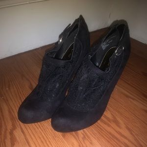 Black Suede with pretty lace on stop heel shoes